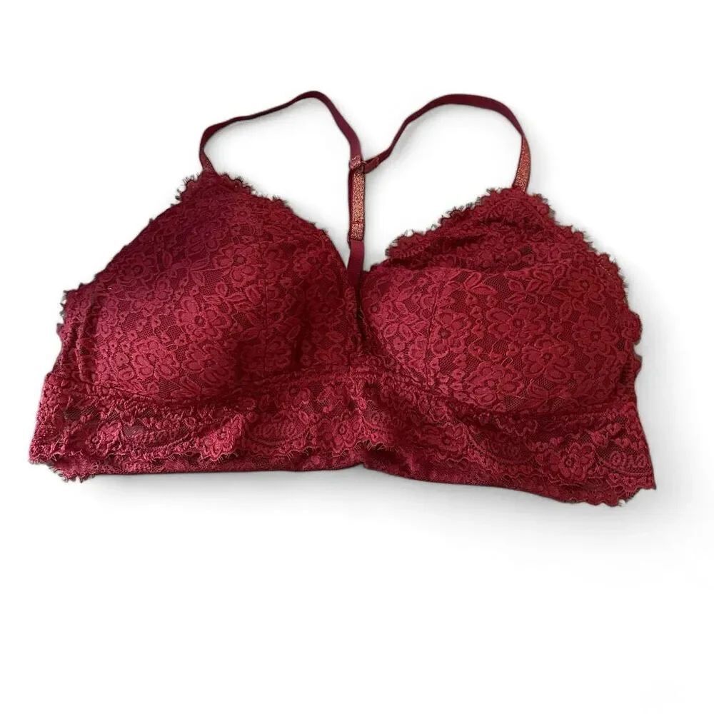 Aerie XL Deep Red Lace Bralette with Sparkle Straps